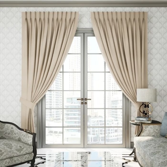 Brown fabric pleat curtain