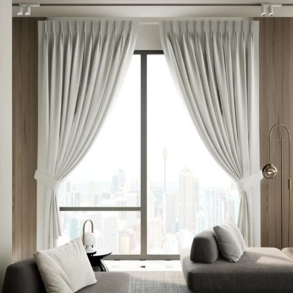 Silver blackout pleat curtain