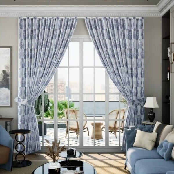 Ripple Navy Blue Curtain